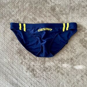 Navy Swim Trunks with Yellow Stripes, medium to small